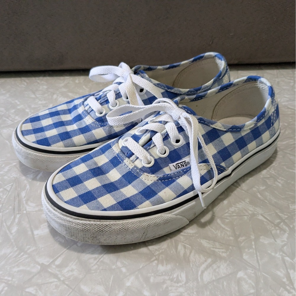 Vans Authentic Blue Gingham Checker Low Top Tie Lace Sneakers Women 5.5 Men 4.0
